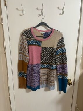 Patterned Patchwork Crewneck Sweater - Multi